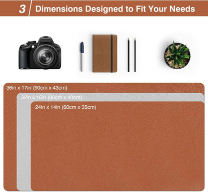 Dual Sided Desk Pad, Large Desk Mat, Waterproof Desk Blotter Protector Mouse Pad, Leather Desk Pad Large for Keyboard and Mouse (24" X 14", Brown/Gray)