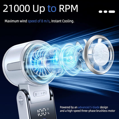 Portable Handheld Turbo Fan with Cooling, 21000 RPM Personal Fan Rechargeable 100 Speeds, 13Hrs Battery Life, LED Display Powerful Mini Fan for Travel, Outdoor, Working, Gifts (Black)