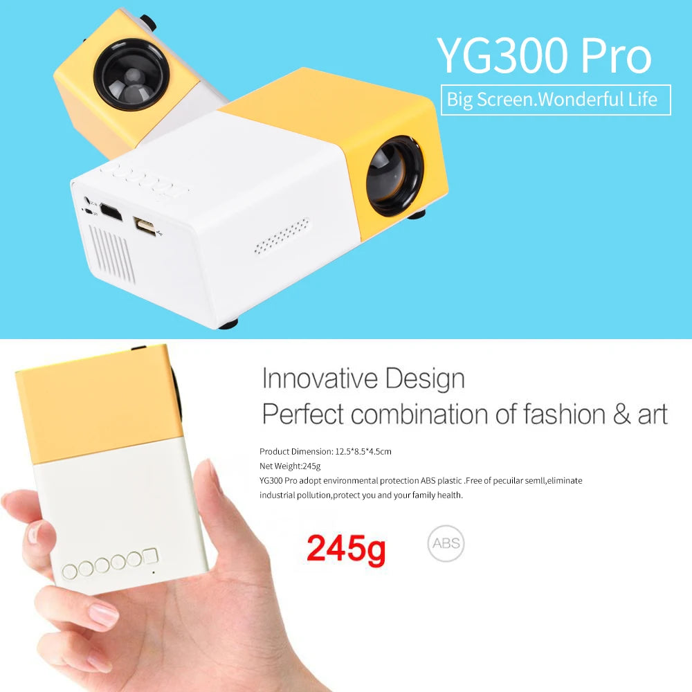 Salange YG300 Mini LED Projector Yg300 Upgraded Version 600 Lumen 320x240P HDMI-compatible USB Audio Home Media Player Beamer
