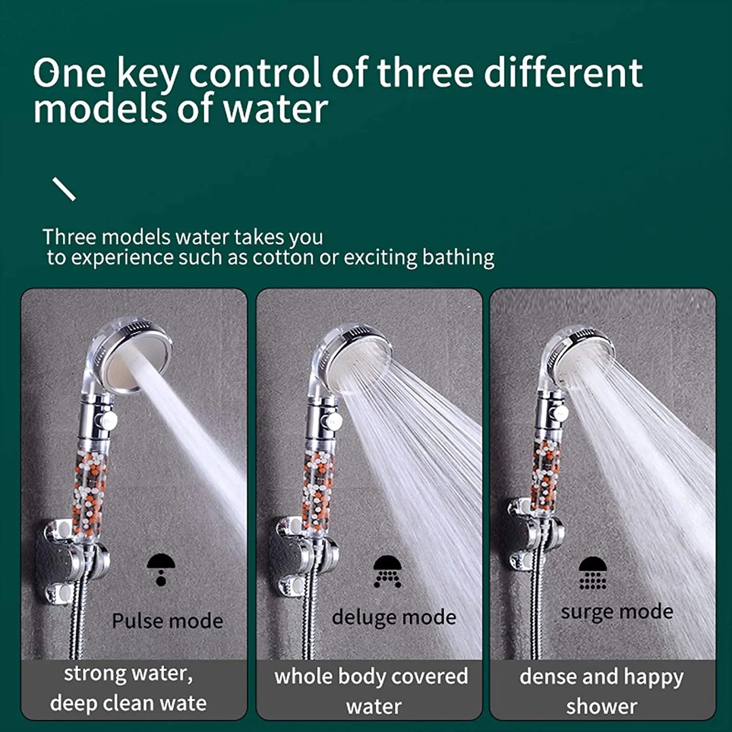 Mineral Balls 3 Modes High Pressure Shower Head with On/Off Switch Filter Water Saving Handheld Showerheads Bathroom Accessories