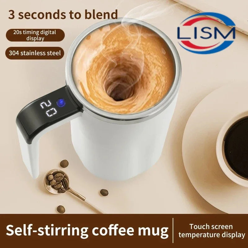 HOMEFISH 380ML Mini Electric Coffee Mug with Self-Mixing USB Rechargeable IP67 Waterproof Food-Safe Automatic Magnetic Tea Cup