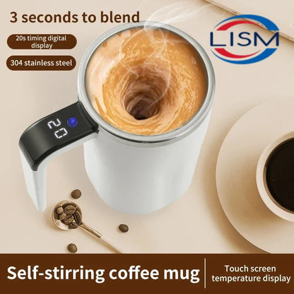 HOMEFISH 380ML Mini Electric Coffee Mug with Self-Mixing USB Rechargeable IP67 Waterproof Food-Safe Automatic Magnetic Tea Cup