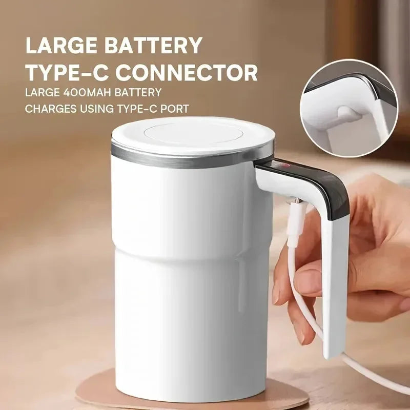 HOMEFISH 380ML Mini Electric Coffee Mug with Self-Mixing USB Rechargeable IP67 Waterproof Food-Safe Automatic Magnetic Tea Cup