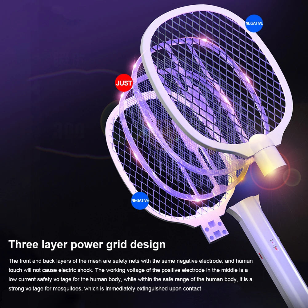 3000V Rechargeable Electric Fly Swatter USB-C Handheld Bug Zapper Racket 2 in1 Fly Killer and Mosquito Trap Lamp for Home Office