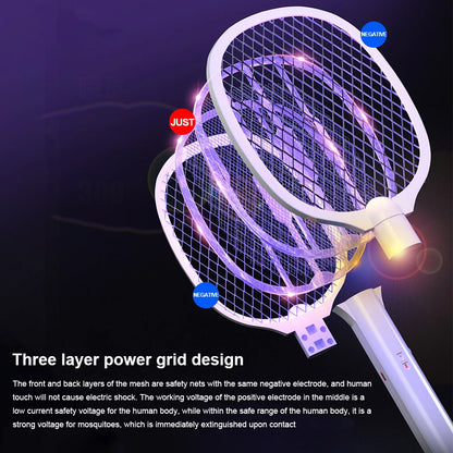 3000V Rechargeable Electric Fly Swatter USB-C Handheld Bug Zapper Racket 2 in1 Fly Killer and Mosquito Trap Lamp for Home Office