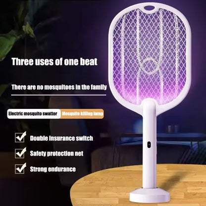 3000V Rechargeable Electric Fly Swatter USB-C Handheld Bug Zapper Racket 2 in1 Fly Killer and Mosquito Trap Lamp for Home Office