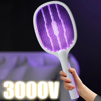 3000V Rechargeable Electric Fly Swatter USB-C Handheld Bug Zapper Racket 2 in1 Fly Killer and Mosquito Trap Lamp for Home Office