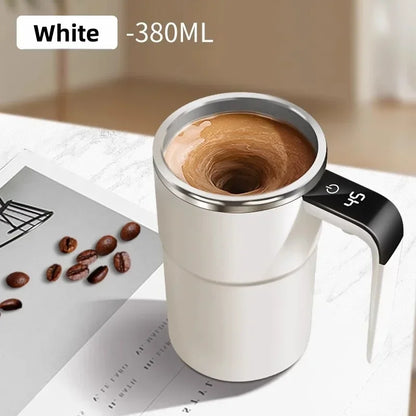 HOMEFISH 380ML Mini Electric Coffee Mug with Self-Mixing USB Rechargeable IP67 Waterproof Food-Safe Automatic Magnetic Tea Cup