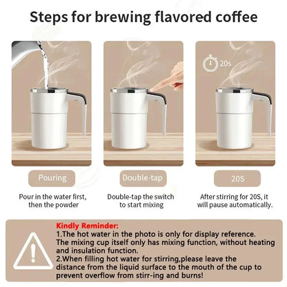 HOMEFISH 380ML Mini Electric Coffee Mug with Self-Mixing USB Rechargeable IP67 Waterproof Food-Safe Automatic Magnetic Tea Cup