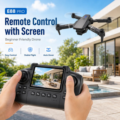 ZNLYRION Foldable FPV Drone with Screen Remote 480P Dual Camera Altitude Hold Headless Model LED Night Light