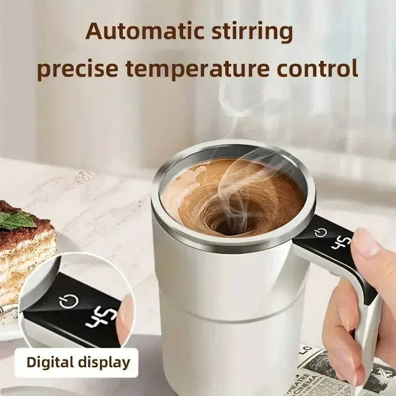 HOMEFISH 380ML Mini Electric Coffee Mug with Self-Mixing USB Rechargeable IP67 Waterproof Food-Safe Automatic Magnetic Tea Cup