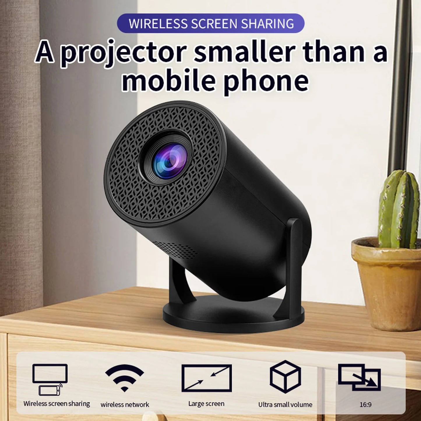 Small Projector LED Black Video Projector Bluetooth Wireless Fidelity 8000lm Brightness USB TV Sticks for Laptop PC Smartphone