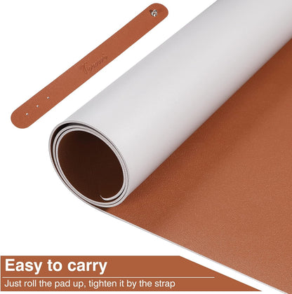 Dual Sided Desk Pad, Large Desk Mat, Waterproof Desk Blotter Protector Mouse Pad, Leather Desk Pad Large for Keyboard and Mouse (24" X 14", Brown/Gray)
