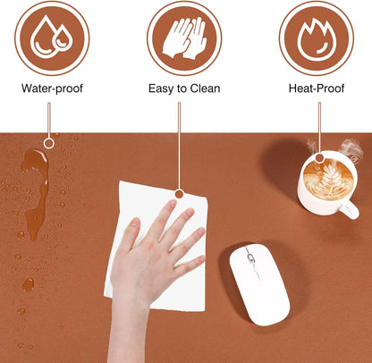 Dual Sided Desk Pad, Large Desk Mat, Waterproof Desk Blotter Protector Mouse Pad, Leather Desk Pad Large for Keyboard and Mouse (24" X 14", Brown/Gray)